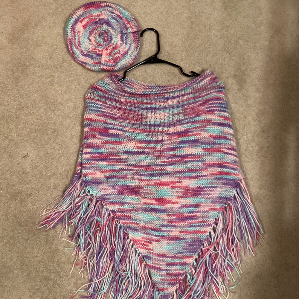 Handmade Crochet Beret and Poncho Set